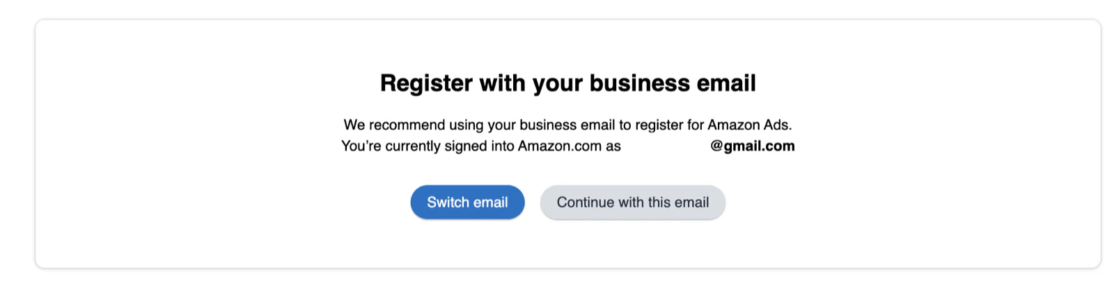 Amazon Ads switch account screen