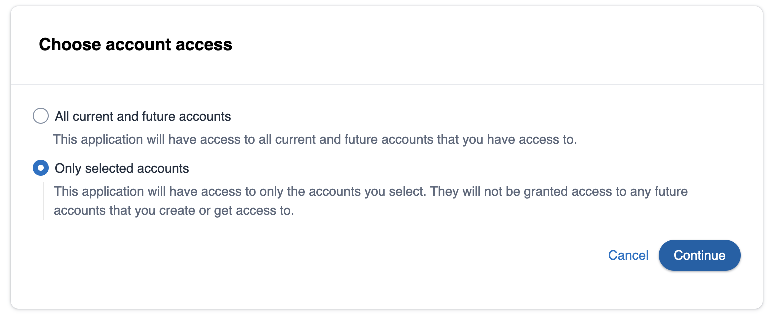 Choose account access with only selected accounts selected